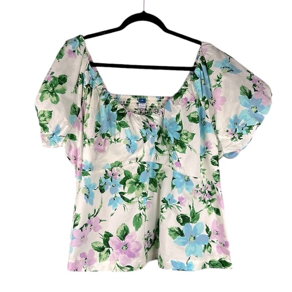 Old Navy Tops - Old Navy Floral Blue & Lavender Cottagecore Romantic Spring Peasant Top Size 2X